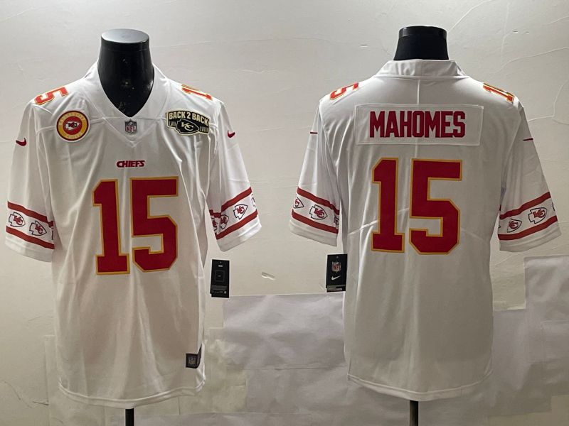Men Kansas City Chiefs #15 Mahomes White 2025 Nike Vapor Limited NFL Jersey style 17